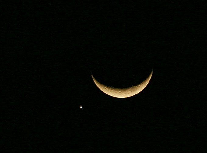 young moon and a star