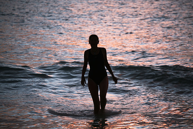 Girl before sunrise on Zanzibar
